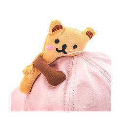 Babyhug Cotton Bucket Hat Bear Embroidered Light Pink - Diameter 16 cm