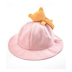 Babyhug Cotton Bucket Hat Bear Embroidered Light Pink - Diameter 16 cm