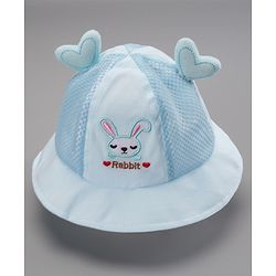 Babyhug Cotton Bucket Hats Rabbit Embroidered Blue - Diameter 16 cm