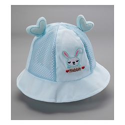 Babyhug Cotton Bucket Hats Rabbit Embroidered Blue - Diameter 16 cm