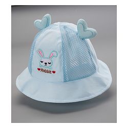 Babyhug Cotton Bucket Hats Rabbit Embroidered Blue - Diameter 16 cm