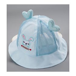 Babyhug Cotton Bucket Hats Rabbit Embroidered Blue - Diameter 16 cm