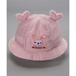 Babyhug Cotton Bucket Hats Rabbit Embroidered Dark Pink - Diameter 16 cm