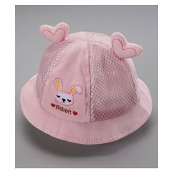 Babyhug Cotton Bucket Hats Rabbit Embroidered Dark Pink - Diameter 16 cm