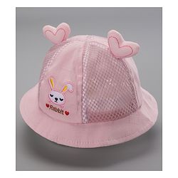 Babyhug Cotton Bucket Hats Rabbit Embroidered Dark Pink - Diameter 16 cm