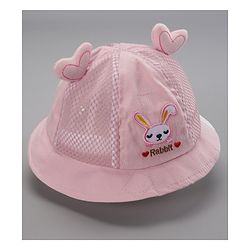 Babyhug Cotton Bucket Hats Rabbit Embroidered Dark Pink - Diameter 16 cm