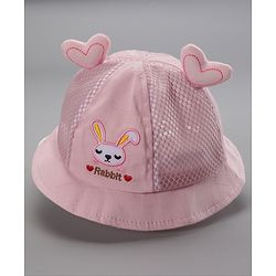 Babyhug Cotton Bucket Hats Rabbit Embroidered Dark Pink - Diameter 16 cm