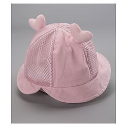 Babyhug Cotton Bucket Hats Rabbit Embroidered Dark Pink - Diameter 16 cm