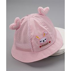 Babyhug Cotton Bucket Hats Rabbit Embroidered Dark Pink - Diameter 16 cm