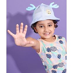 Babyhug Cotton Bucket Hats Embroidered Blue - Diameter 16 cm
