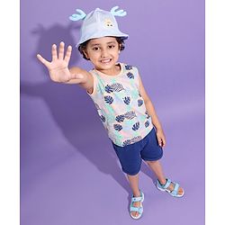 Babyhug Cotton Bucket Hats Embroidered Blue - Diameter 16 cm