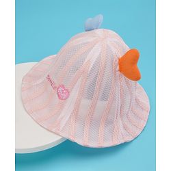 Babyhug Cotton Bucket Hats Rabbit Embroidered Pink - Diameter 16 cm