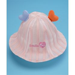 Babyhug Cotton Bucket Hats Rabbit Embroidered Pink - Diameter 16 cm