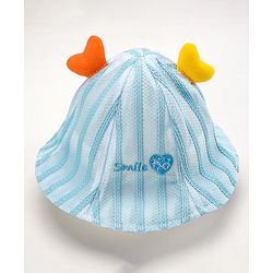 Babyhug Cotton Bucket Hats Rabbit Embroidered Blue - Diameter 16 cm