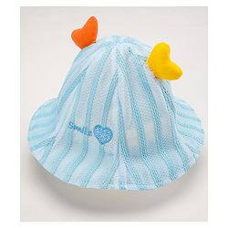 Babyhug Cotton Bucket Hats Rabbit Embroidered Blue - Diameter 16 cm