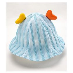 Babyhug Cotton Bucket Hats Rabbit Embroidered Blue - Diameter 16 cm