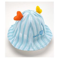 Babyhug Cotton Bucket Hats Rabbit Embroidered Blue - Diameter 16 cm
