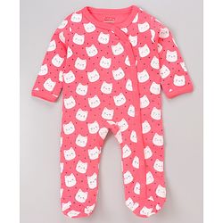 Babyhug Full Sleeves Footed Sleepsuits Kitty Print Pack of 2 - Fuchsia Light Pink