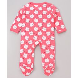 Babyhug Full Sleeves Footed Sleepsuits Kitty Print Pack of 2 - Fuchsia Light Pink