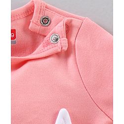 Babyhug Full Sleeves Sleep Suit with Animal Face Applique and Bow - Pink White