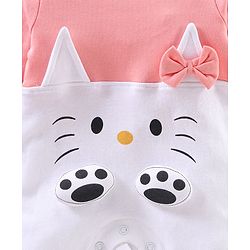 Babyhug Full Sleeves Sleep Suit with Animal Face Applique and Bow - Pink White