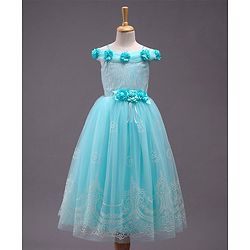 Babyhug Sleeveless Party Wear Gown with Corsage - Blue