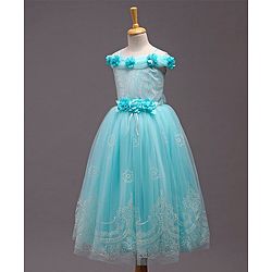 Babyhug Sleeveless Party Wear Gown with Corsage - Blue