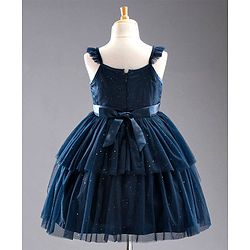 Babyhug Sleeveless Frilled and Layered Sequined Party Dress - Navy Blue