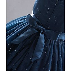 Babyhug Sleeveless Frilled and Layered Sequined Party Dress - Navy Blue