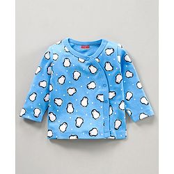 Babyhug 100% Cotton Full Sleeves Vests Penguin Print Pack of 3 - Aqua & Sky Blue White