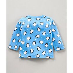 Babyhug 100% Cotton Full Sleeves Vests Penguin Print Pack of 3 - Aqua & Sky Blue White