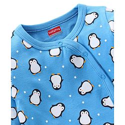 Babyhug 100% Cotton Full Sleeves Vests Penguin Print Pack of 3 - Aqua & Sky Blue White