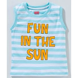 Babyhug Sleeveless Striped T-Shirt Text Print - Blue