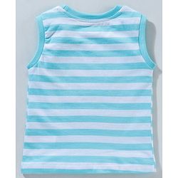 Babyhug Sleeveless Striped T-Shirt Text Print - Blue