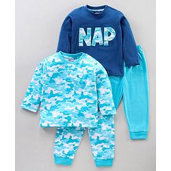 Babyhug Full Sleeves Night Suits Pack of 2 - Navy & Light Blue