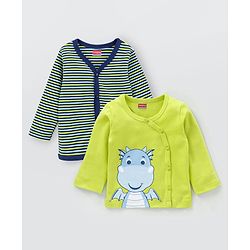 Babyhug 100% Cotton Full Sleeves Vests Striped and Printed Pack of 2 - Blue Green