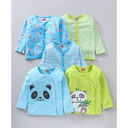 Babyhug Full Sleeves Cotton Vests Printed and Striped Pack of 5 - Multicolour