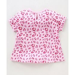 Babyhug Half Sleeves Printed Night Suit Bow Applique - Pink