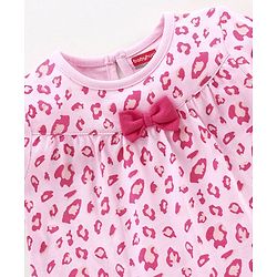 Babyhug Half Sleeves Printed Night Suit Bow Applique - Pink