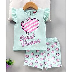 Babyhug Frill Sleeves Night Suit Text Print - Blue