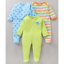 Babyhug Full Sleeves Printed Sleepsuit Pack Of 3 - Multicolor
