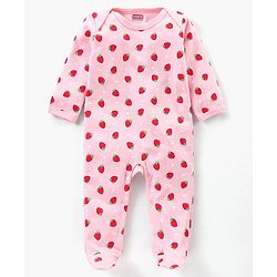 Babyhug Full Sleeves Footed Sleepsuits Strawberry Print Pack Of 3 - Red Pink