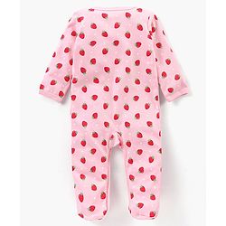 Babyhug Full Sleeves Footed Sleepsuits Strawberry Print Pack Of 3 - Red Pink