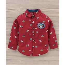 Babyhug Full Sleeves Shirt And Loungepants Multiprint - Red Khaki