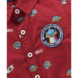 Babyhug Full Sleeves Shirt And Loungepants Multiprint - Red Khaki