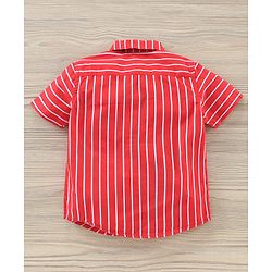 Babyhug Party Wear Half Sleeves Shirt & Denim Shorts With Bow - Red Blue