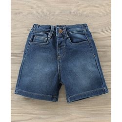 Babyhug Party Wear Half Sleeves Shirt & Denim Shorts With Bow - Red Blue