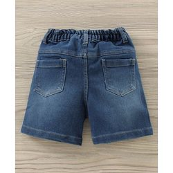 Babyhug Party Wear Half Sleeves Shirt & Denim Shorts With Bow - Red Blue
