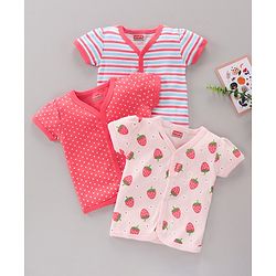 Babyhug 100%Cotton Half Sleeves Vests Pack of 3 - Pink