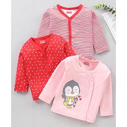 Babyhug Full Sleeves Vests Pack of 3 - Red Pink